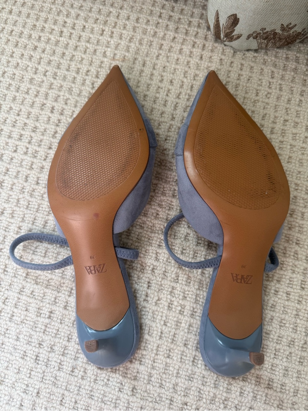 Zara Dusty Blue Pointed Suede Mules with Buckle Detail - Picture 3 of 4